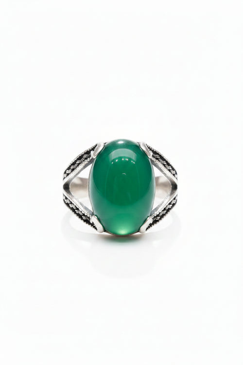 Men's Green Agate Sterling Silver Ring – Braided Split Shank Band