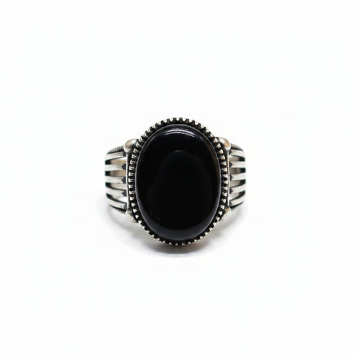 Men's Black Gemstone Sterling Silver Ring – Vintage Rope Bezel Multi-Strand Band