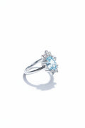 White Topaz Sterling Silver Floral Ring – Starburst Zircon Halo Band