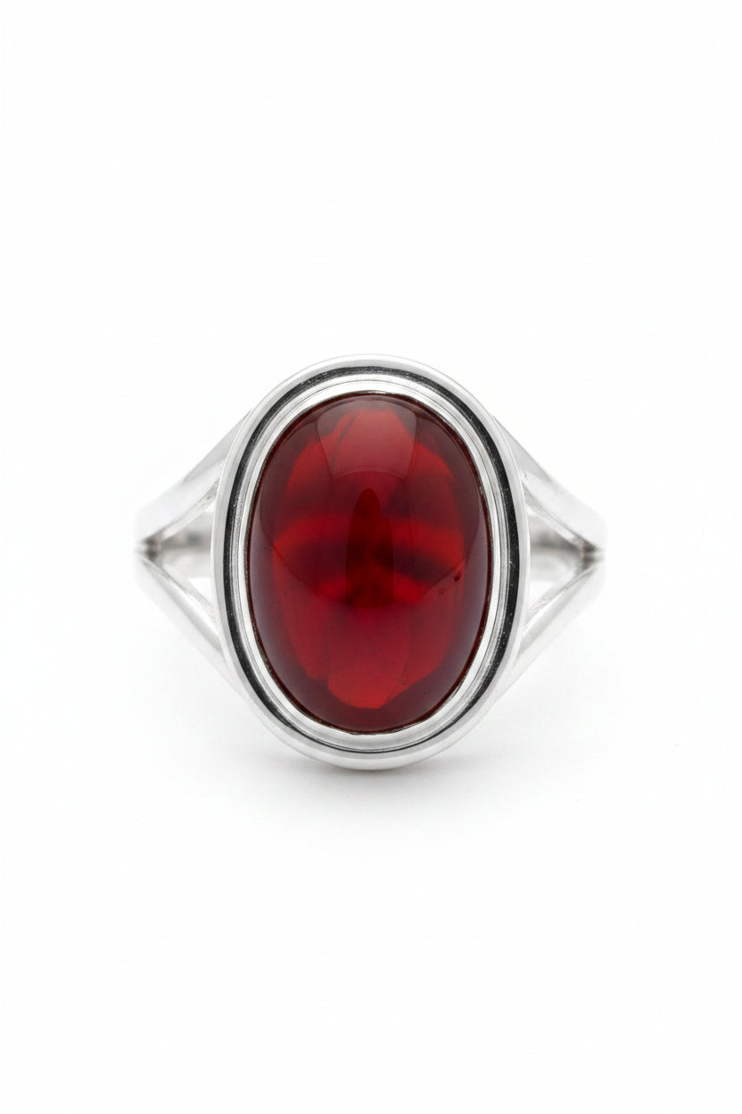 Natural Red Carnelian Sterling Silver Ring – Minimalist Split Shank Band