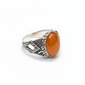 Men's Orange Carnelian Sterling Silver Ring – Greek Key & Diamond Cutout Band