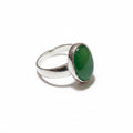 Natural Oval Green Agate Sterling Silver Ring – Minimalist Bezel Band
