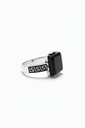 Men's Square Black Onyx Sterling Silver Ring – Greek Key Side Motif