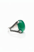 Men's Green Agate Sterling Silver Ring – Braided Split Shank Band