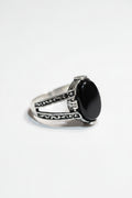 Men's Black Gemstone Sterling Silver Ring – Filigree Filigree Split Shank Band