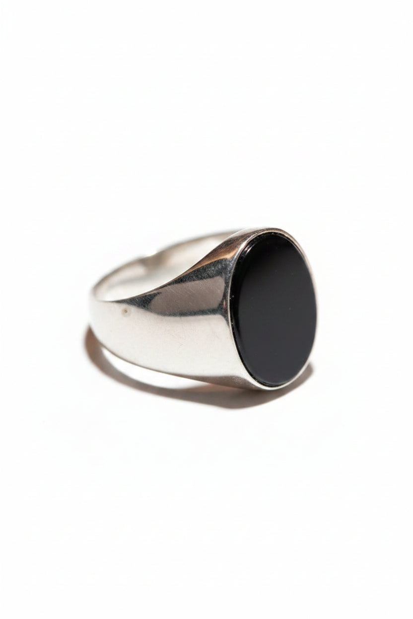 Men's Black Onyx Sterling Silver Ring – Minimalist Oval Signet Band