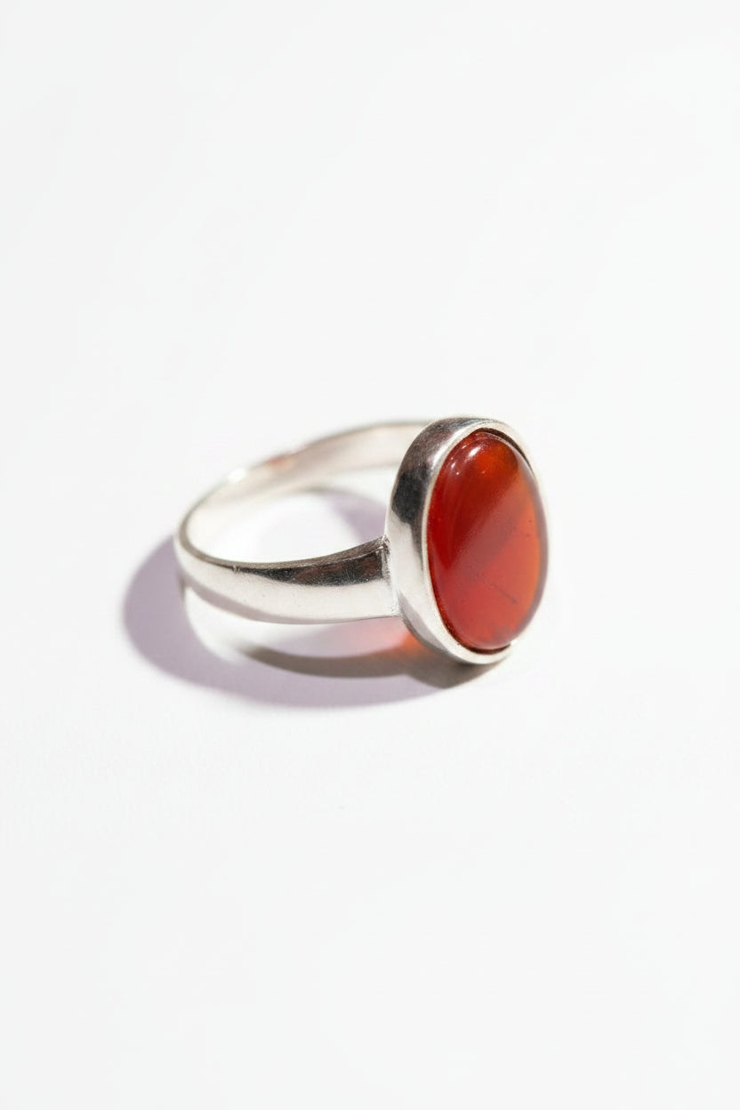 Natural Oval Red Carnelian Sterling Silver Ring – Minimalist Smooth Band