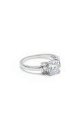 Round Cubic Zirconia Sterling Silver Ring – Baguette Accent Shoulder Band