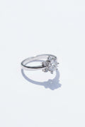 Round Cubic Zirconia Sterling Silver Floral Ring – Starburst Cluster Halo Band