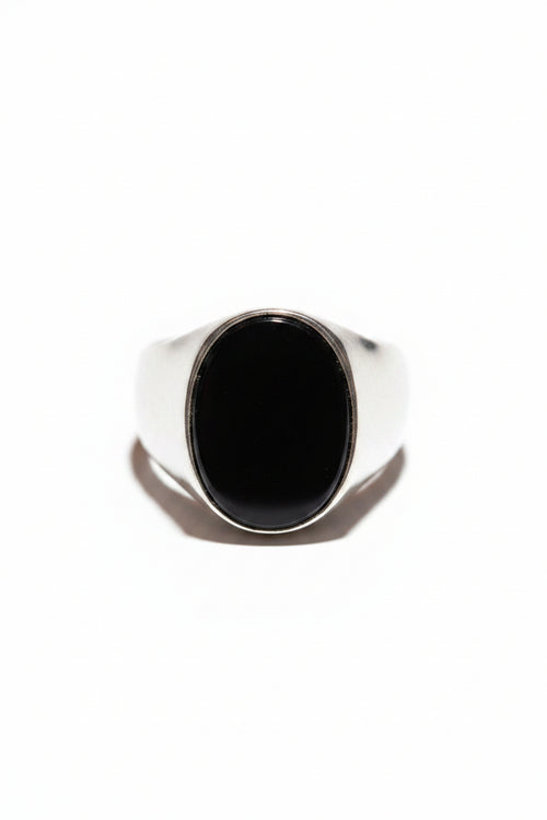 Men's Black Onyx Sterling Silver Ring – Minimalist Oval Signet Band