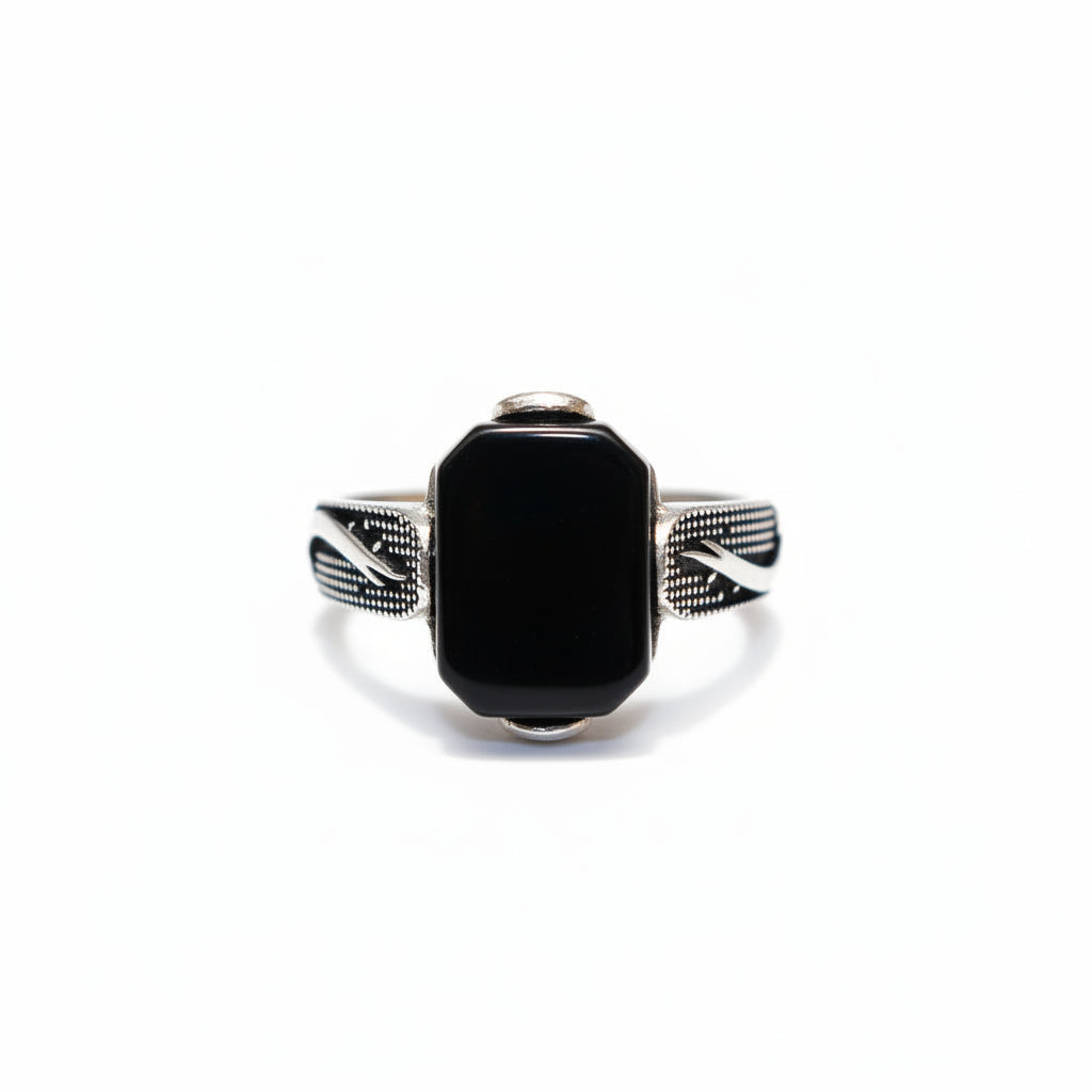 Men's Black Gemstone Sterling Silver Ring – Zulfiqar Sword Turkish Band