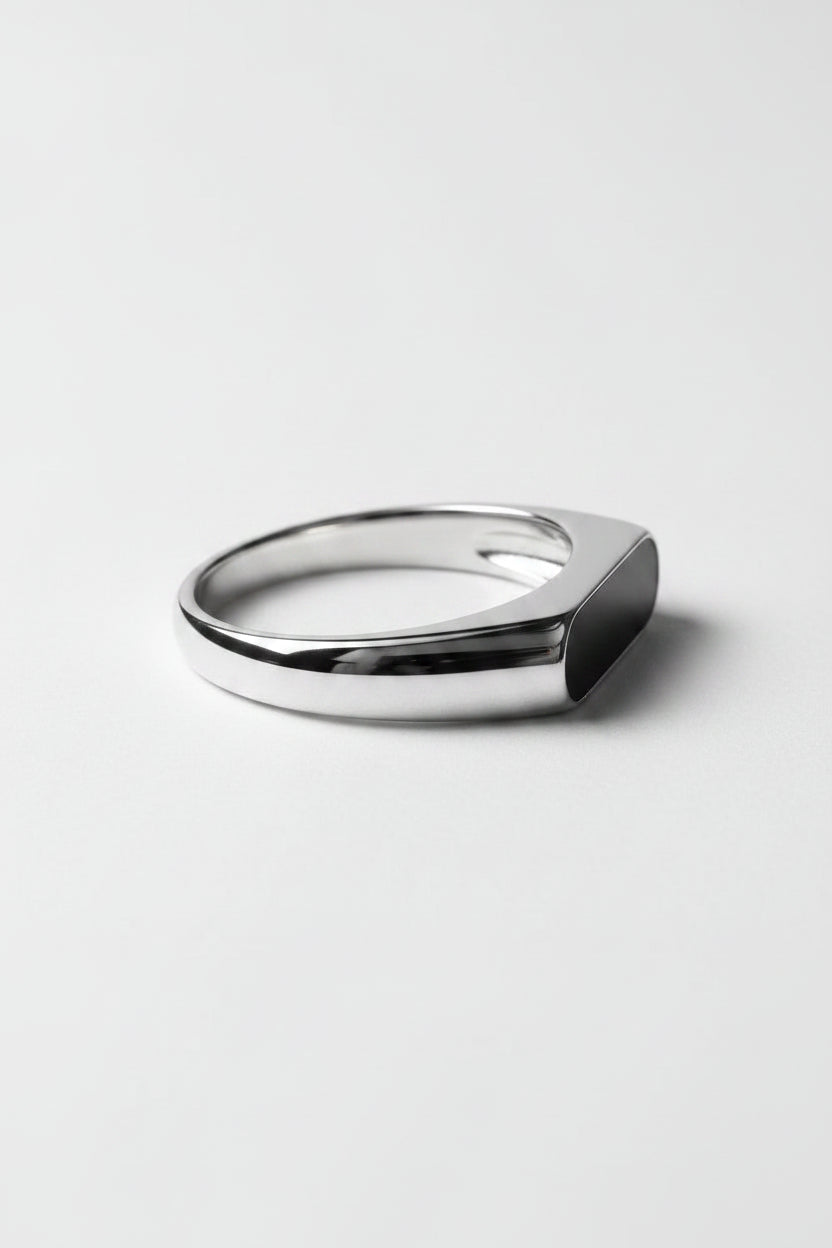 Men's Horizontal Bar Black Onyx Sterling Silver Ring – Minimalist Signet Band