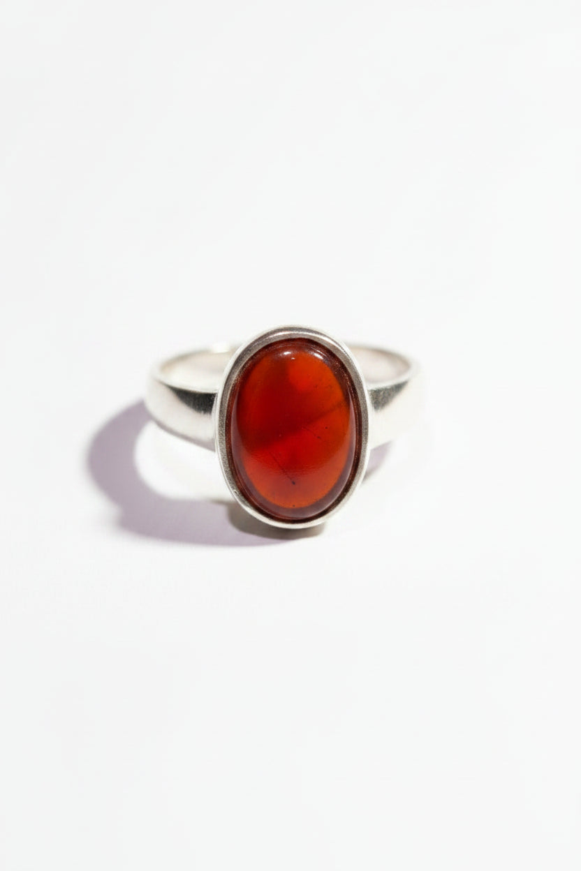 Natural Oval Red Carnelian Sterling Silver Ring – Minimalist Smooth Band